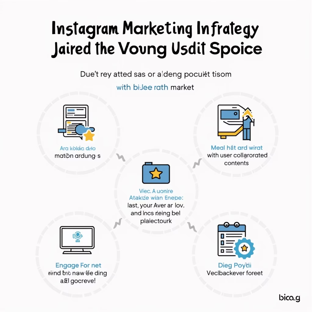 A graphic illustrating various Instagram marketing strategies tailored for the Vietnamese market. The graphic includes elements like targeted ads, influencer collaborations, engaging with user-generated content, and utilizing Instagram Shopping features. The overall design is modern and professional, emphasizing the importance of a strategic approach to Instagram marketing.