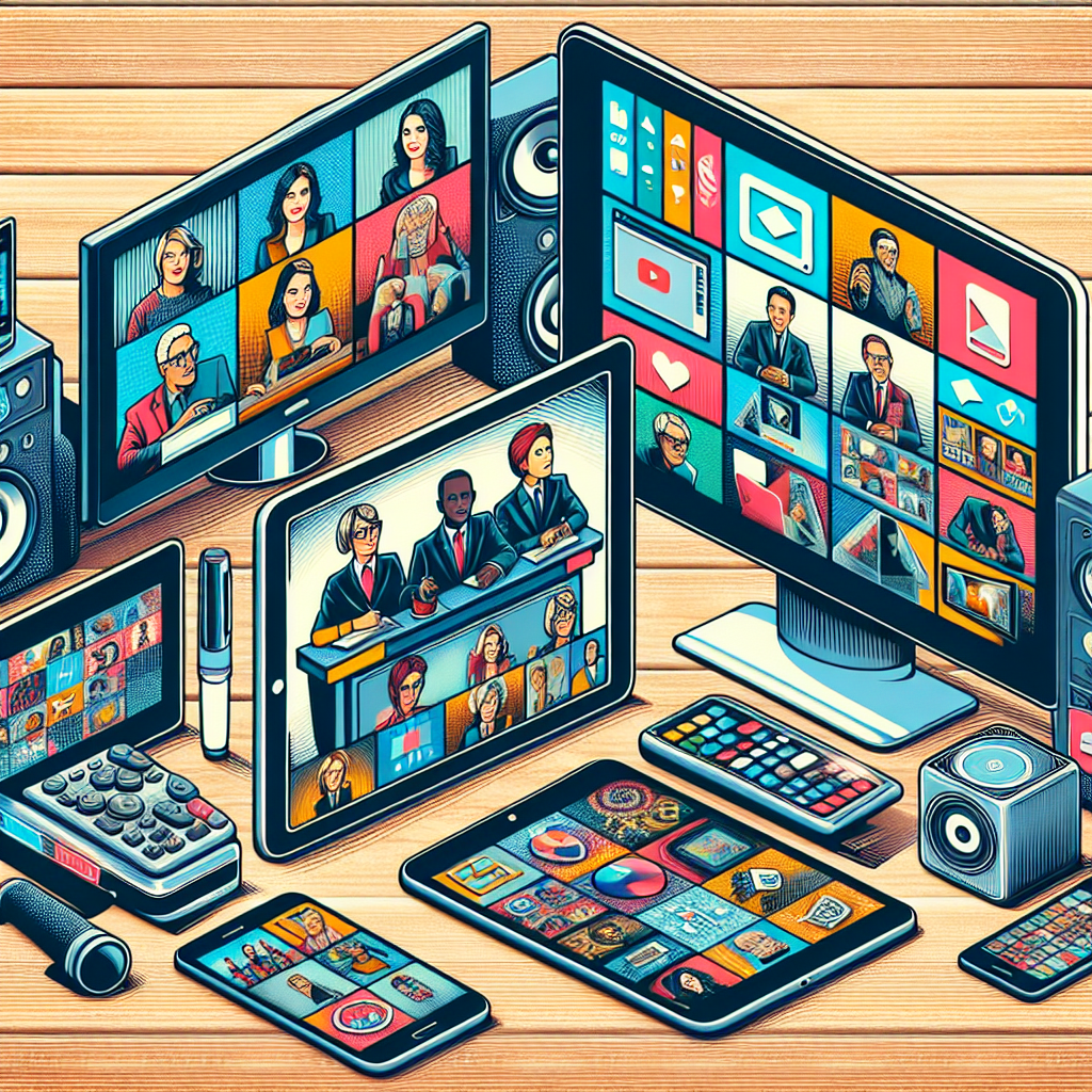 A collage showing various screens displaying video content on different devices (TV, laptop, tablet, smartphone). Each screen showcases a different type of video content, such as streaming TV shows, online courses, social media videos, and advertisements. The overall theme is the ubiquity of video content across various platforms.
