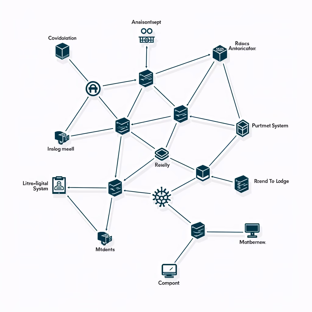 A complex network diagram illustrating the interconnectedness of various digital systems and technologies within an organization.