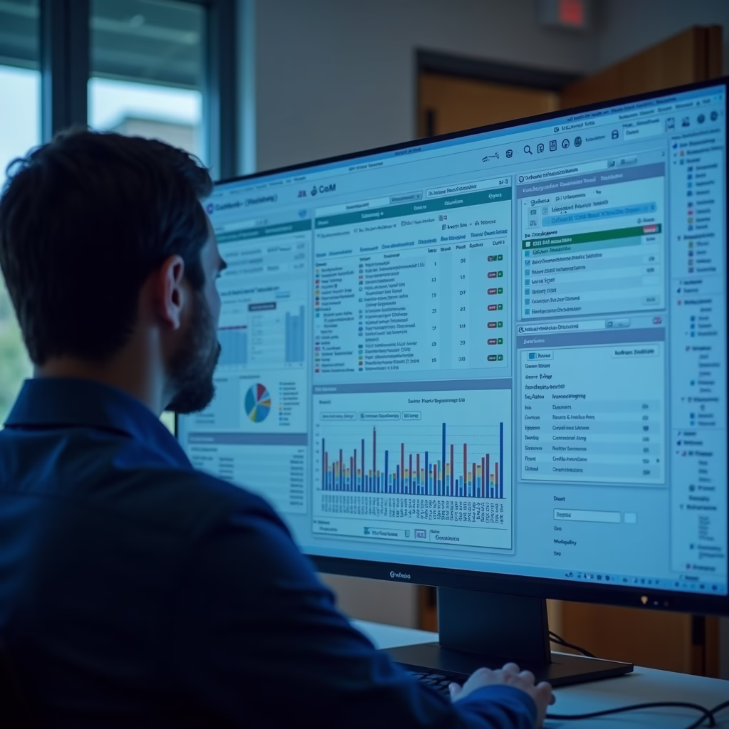 University administrators using a GenAI dashboard to automate administrative tasks, with a focus on efficiency and data-driven decision-making.